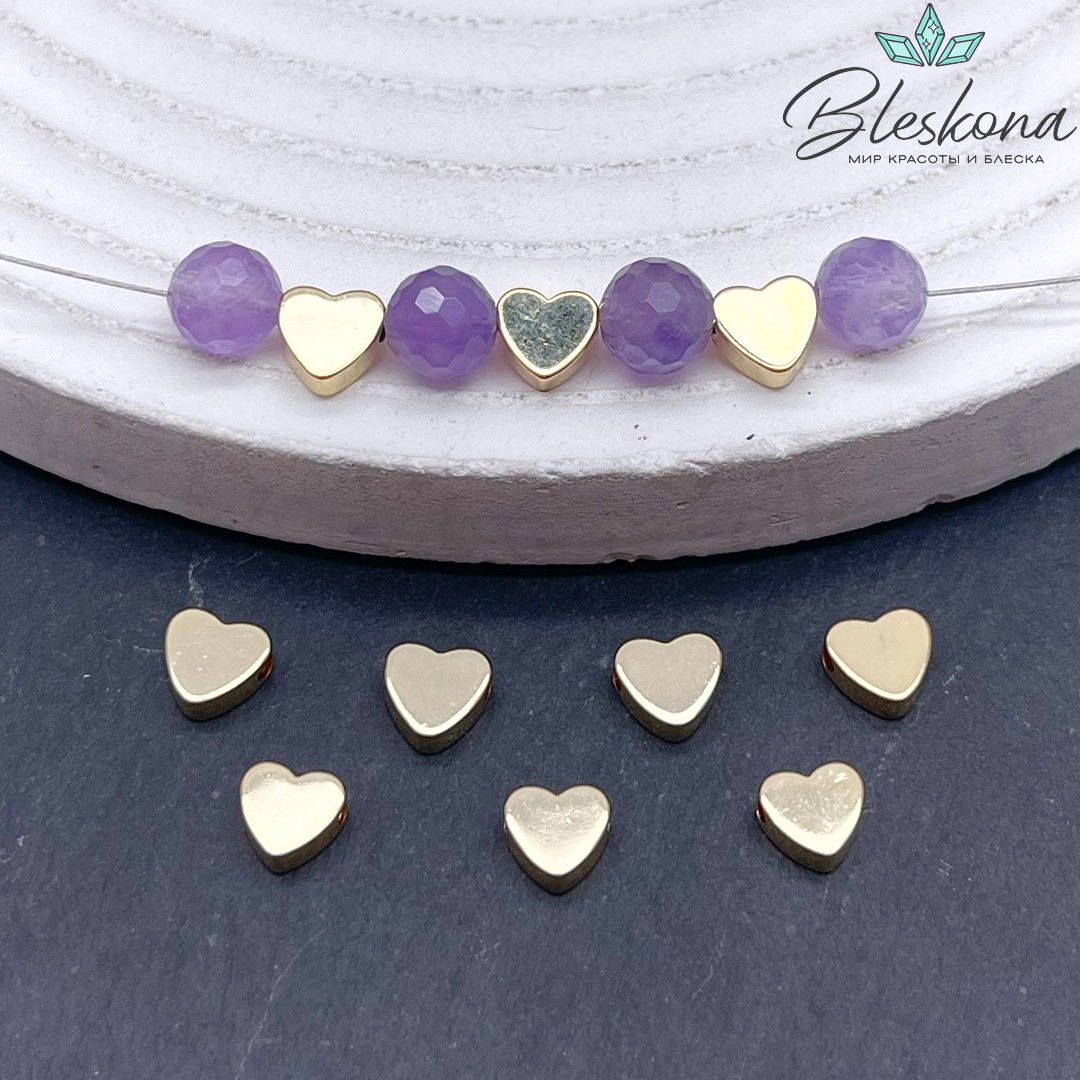 5,5мм Цвет золото, Бусина Сердце малое Люкс 