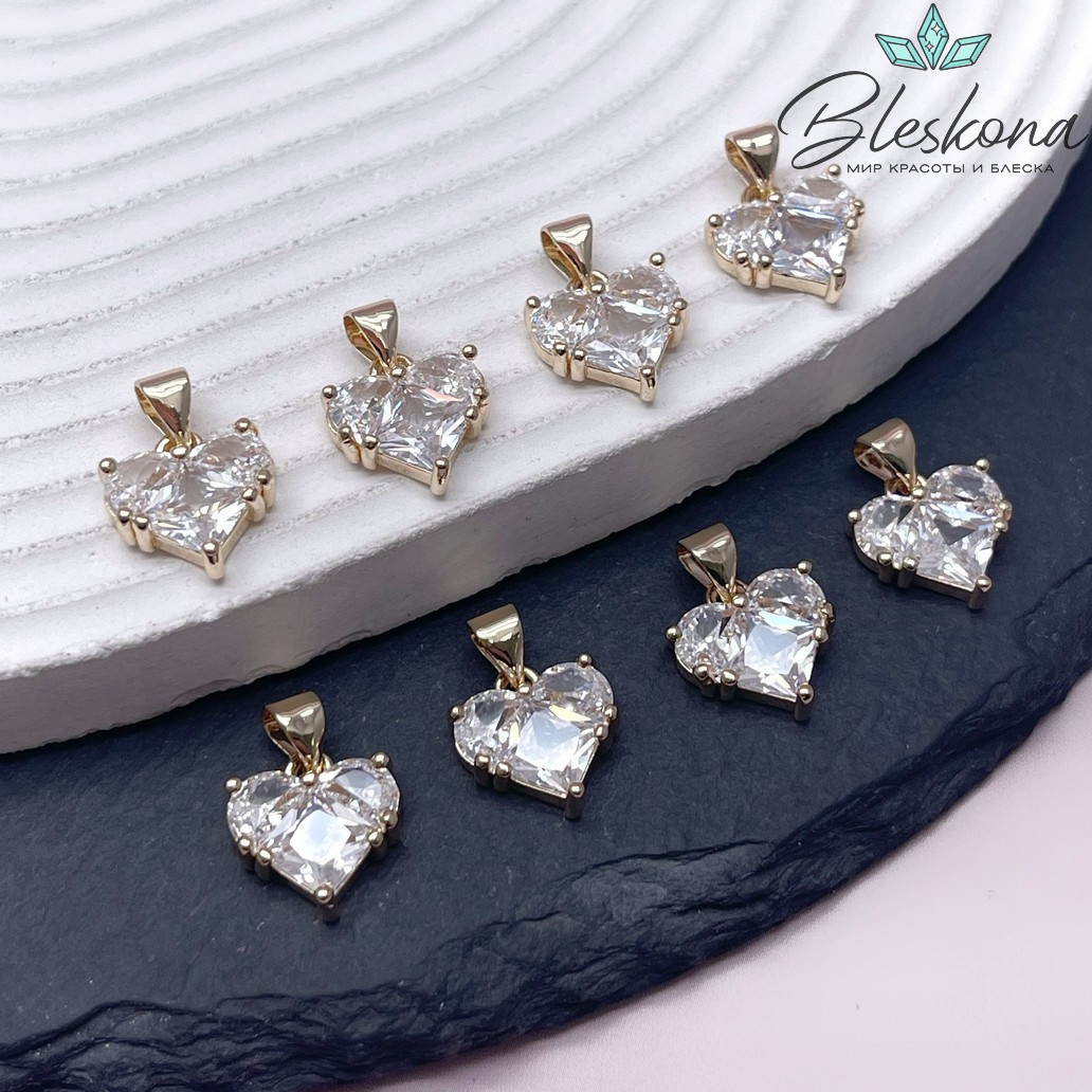 12,7*11,8 мм Цвет золото, Подвеска Сердце цирконы 