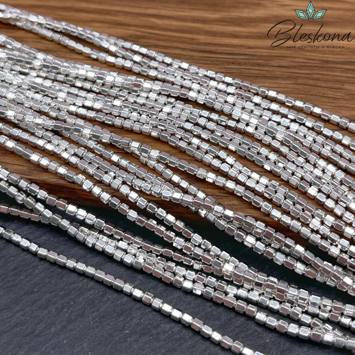 2 мм Гематин, цвет светлое серебро, шестигранник имитация 