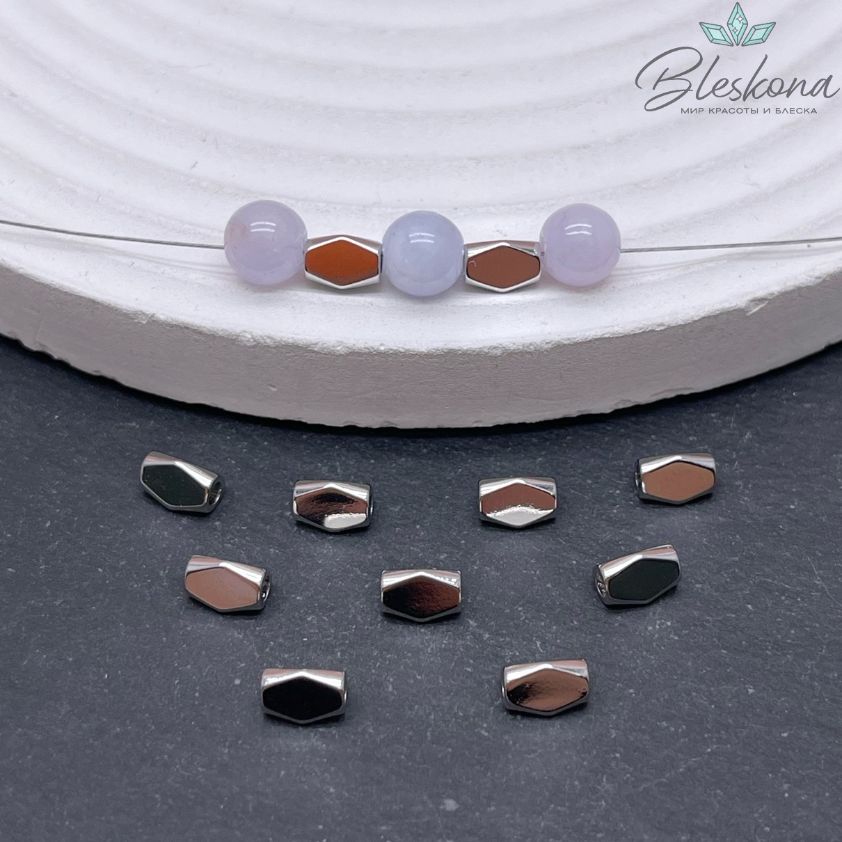 6*4 мм Цвет серебро, Бусина 3 грани