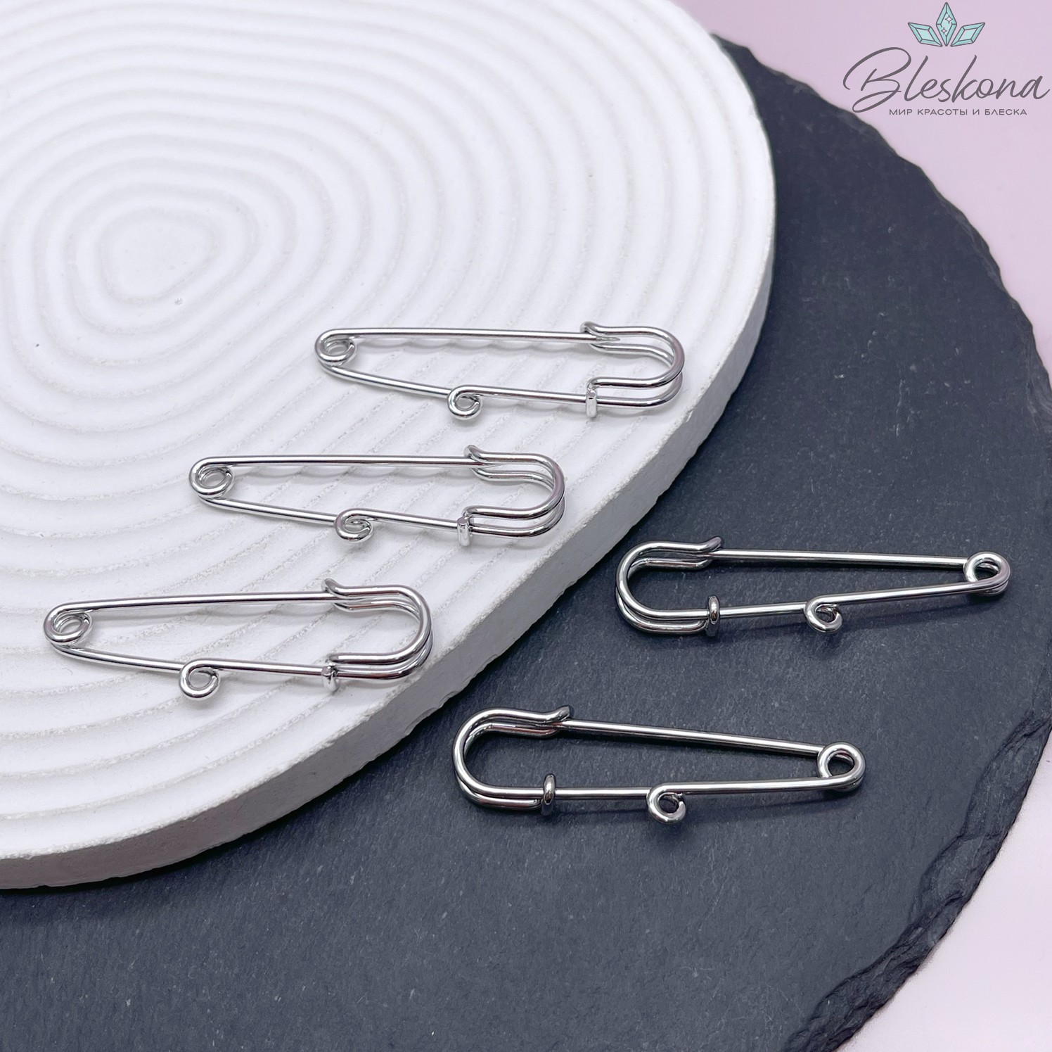 5 см, Цвет серебро, Основа булавка 1 кольцо 