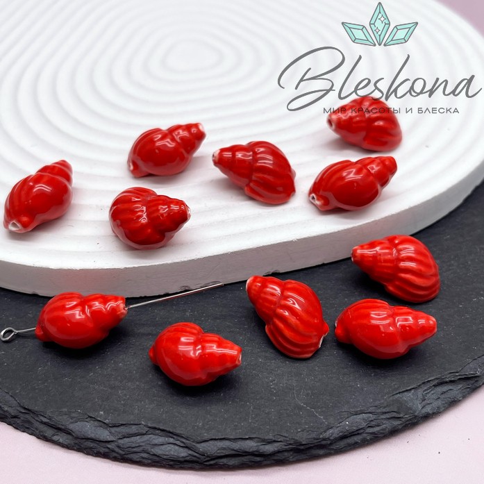 13*21 мм Керамика Бусина ракушка красная