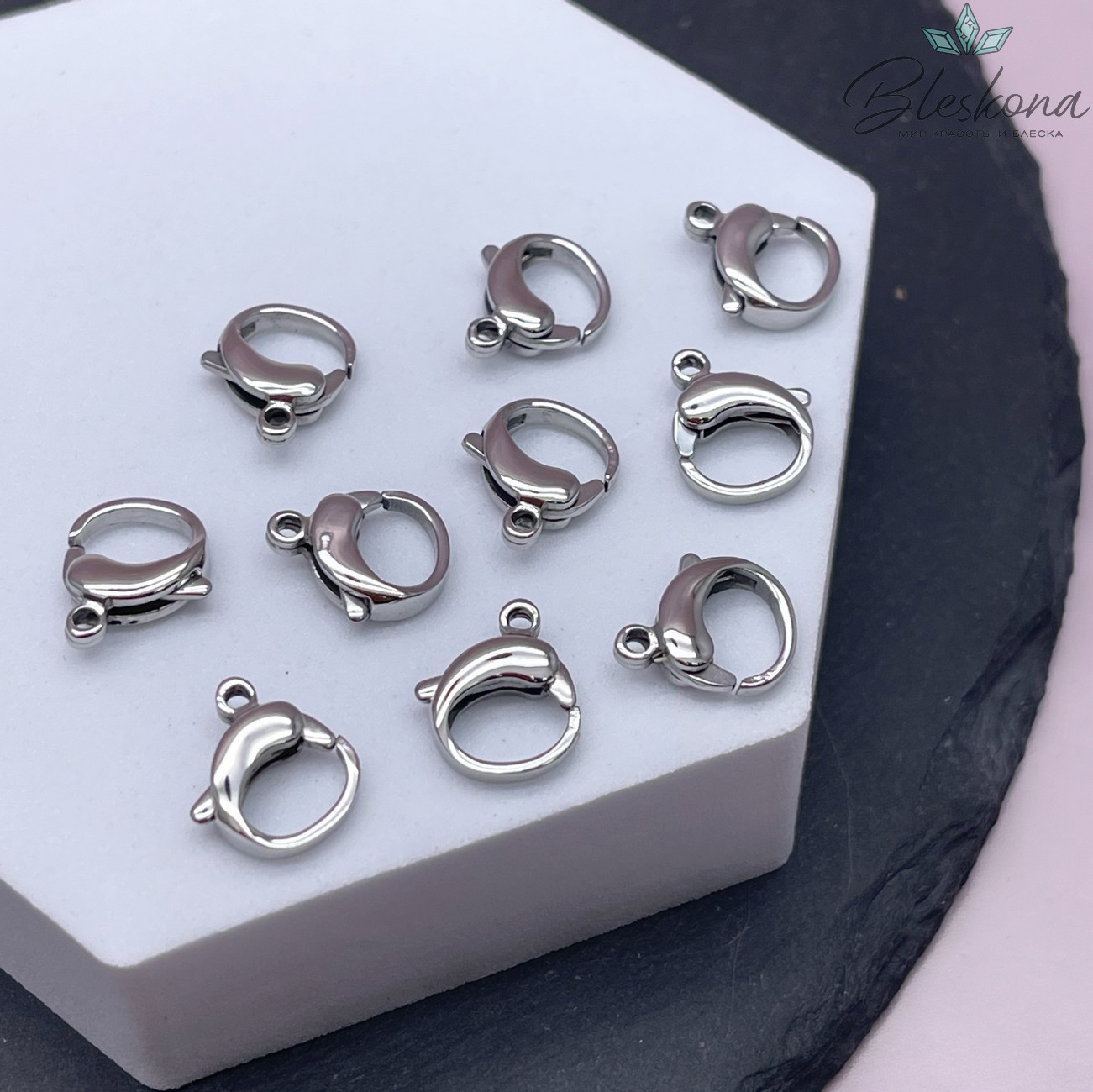 12*10,5 мм Цвет серебро, Замок карабин мини