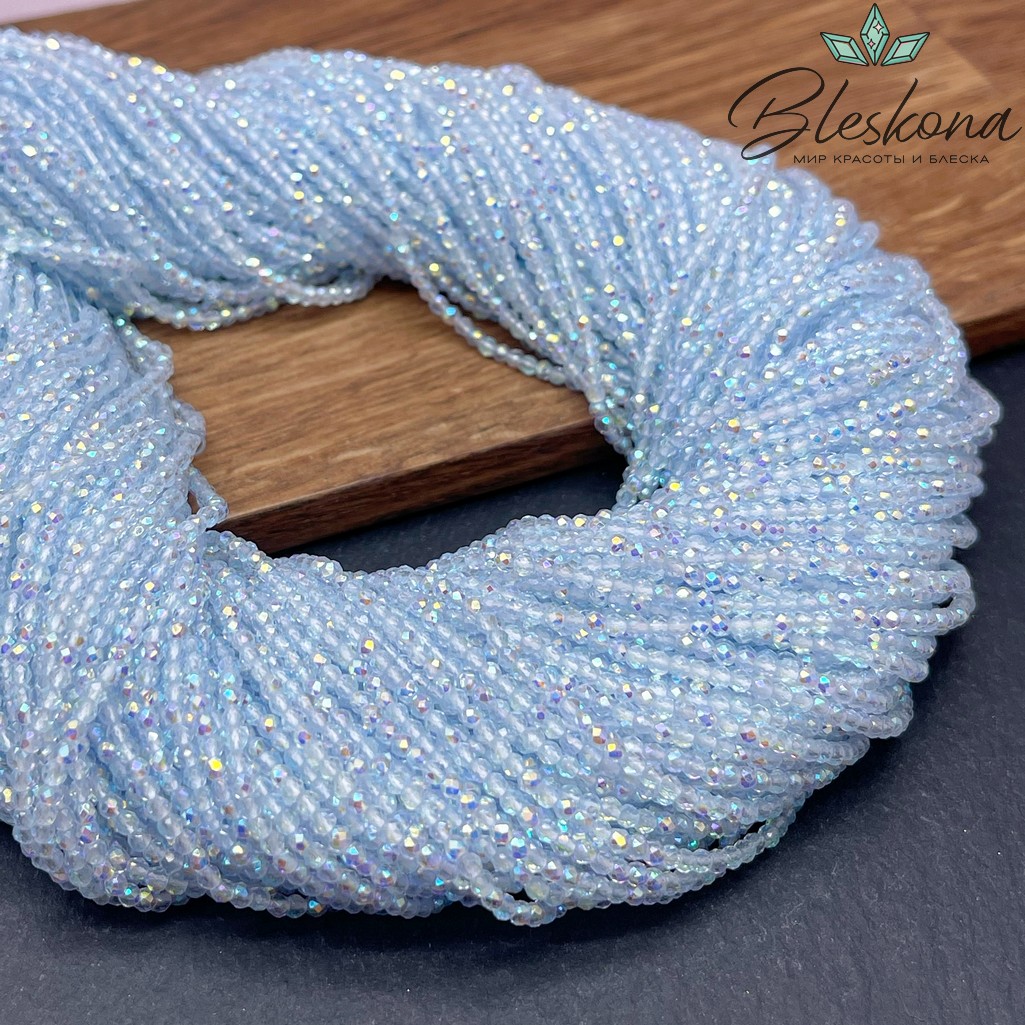 2 мм Бусины стекло голубое с переливом алмазная огранка
