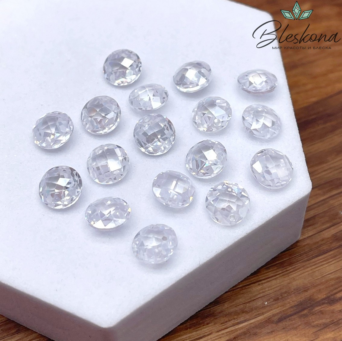 8 мм, Подвеска Циркон круг белый №1 (кубический цирконий, фианит) 