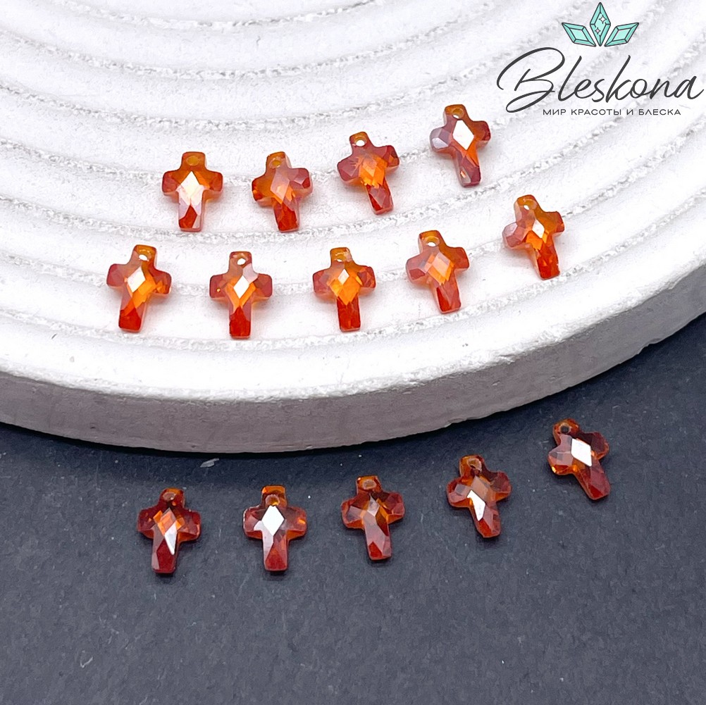 7*5 мм, Подвеска Циркон крест оранжевый (кубический цирконий, фианит) 