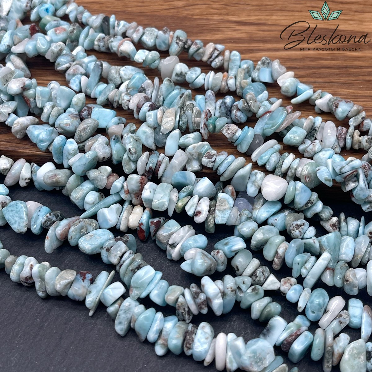 Крошка Ларимар ширина бусин ~ 6-10 мм