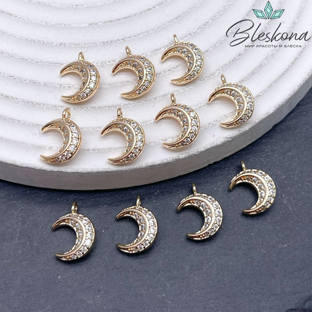 12,5*10 мм Цвет золото, Подвеска полумесяц цирконы 