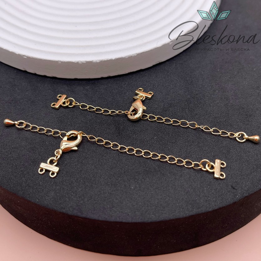 12мм Цвет золото, Замок округлый на 2 ряда с цепочкой 