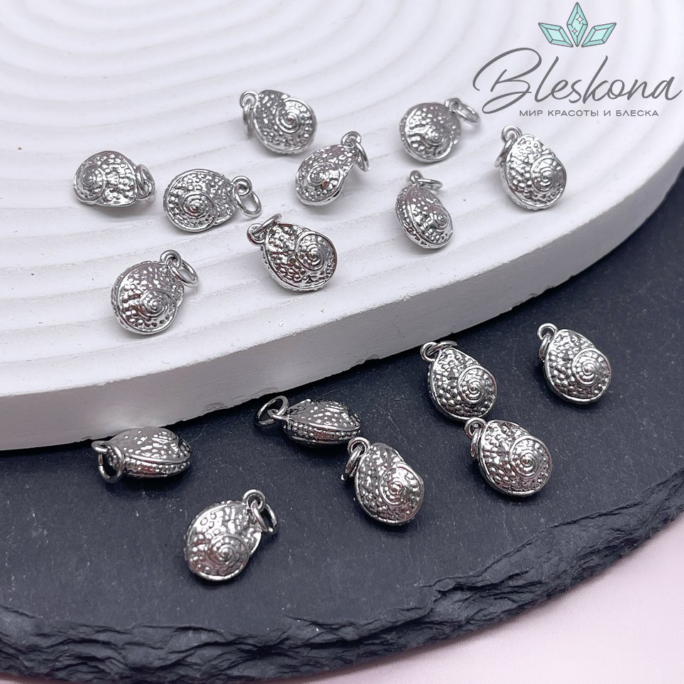 8*12 мм Цвет серебро, Подвеска ракушка улитка мини 