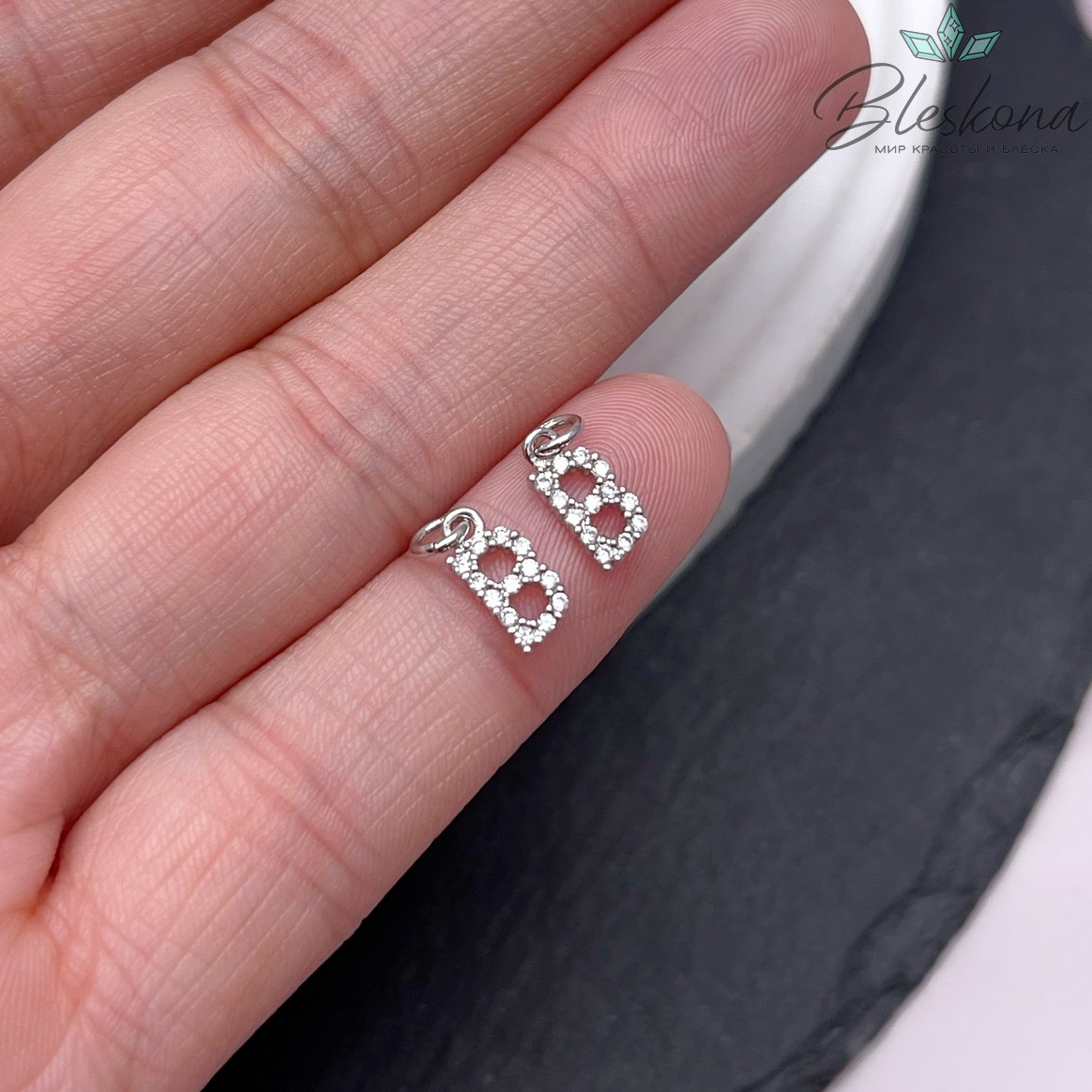 8,6 мм Цвет серебро, Буква В цирконы