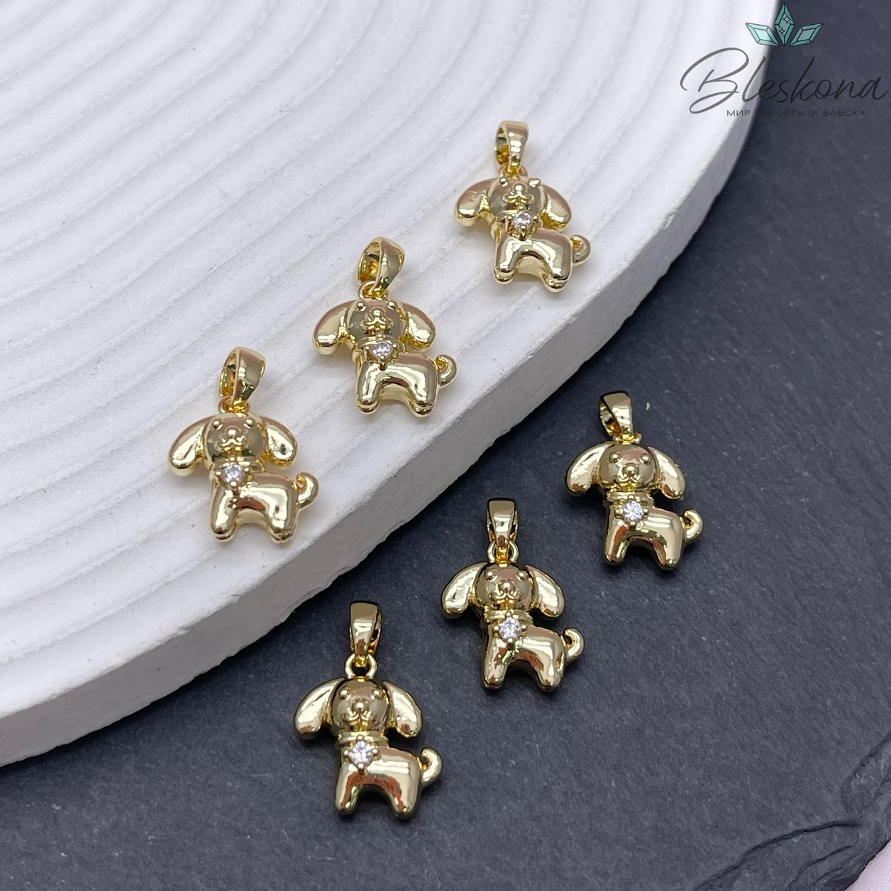 14,5*13,5 мм Цвет золото, Подвеска собачка с цирконом