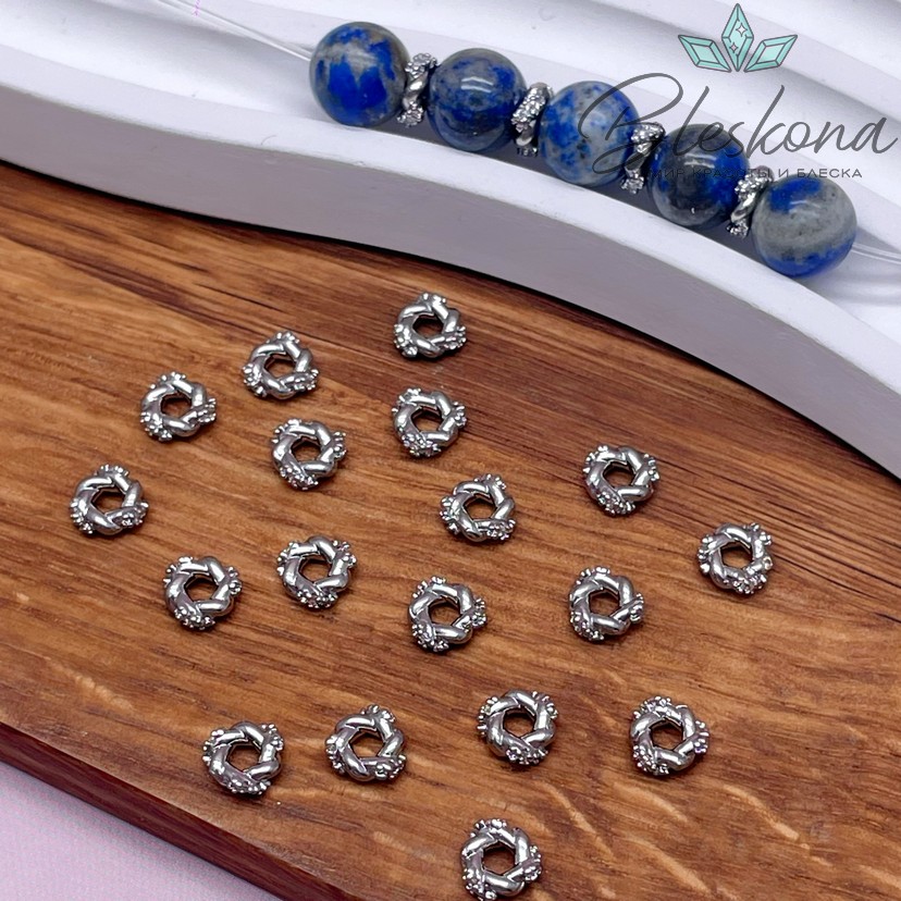6,3 мм Цвет серебро, Бусина-разделитель венок цирконы 