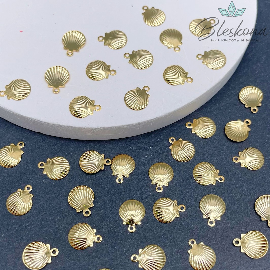 9,5*7,5 мм, Цвет золото, Подвеска мини ракушка Люкс