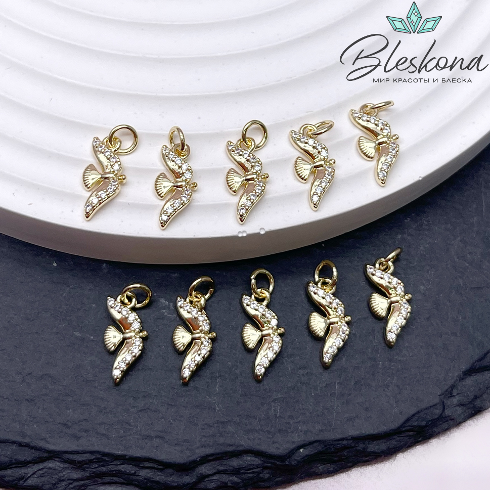 12*5 мм Цвет золото, Подвеска Голубь с цирконами
