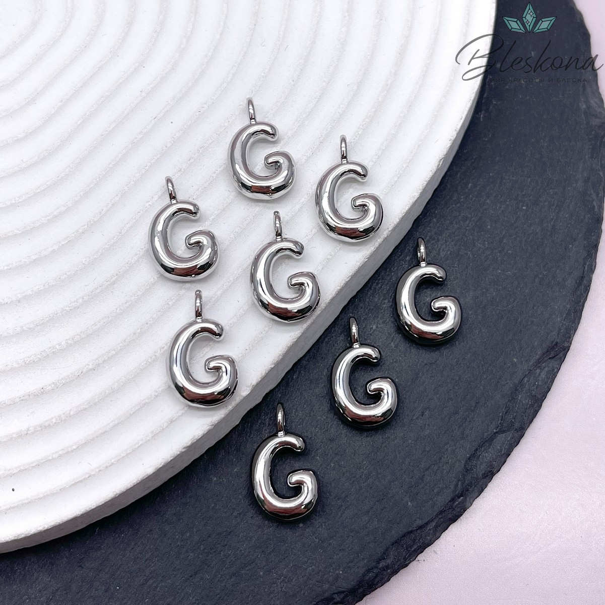 18 мм, Цвет серебро, Буква объемная G