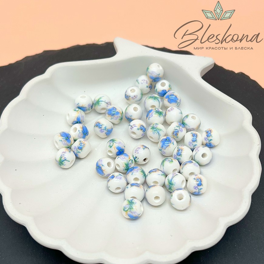 8 мм Керамика Бусина роспись гжель №9 (штучно)