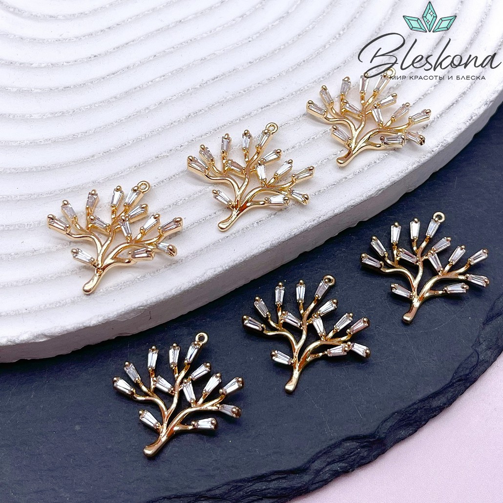21,2*21,5 мм Цвет золото, Подвеска веточка цирконы