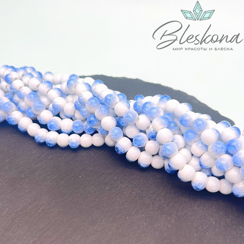 9*7 мм Бусины фриформ бело- синие