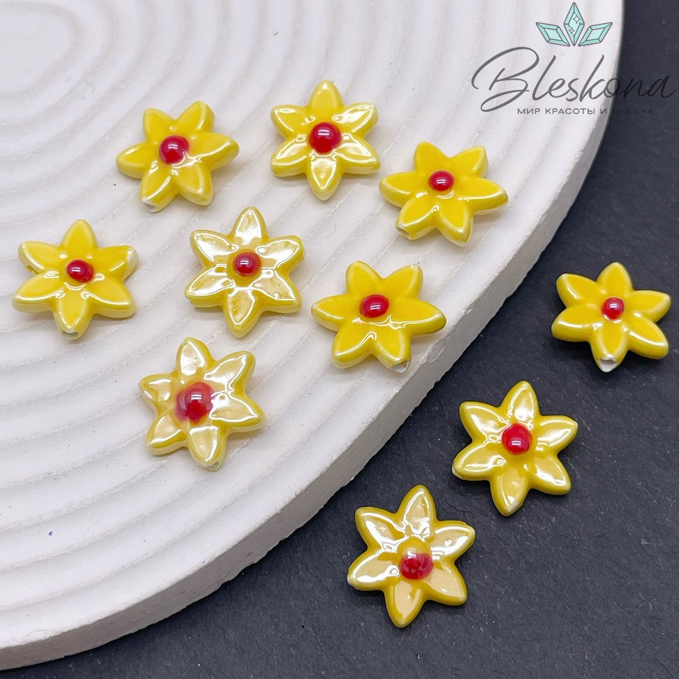 15*16 мм Керамика бусина цветок желтый