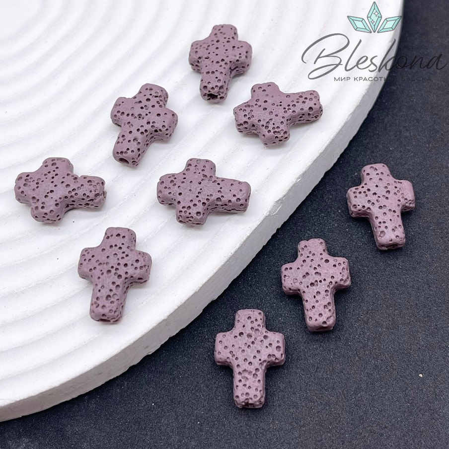 Лава Вулканическая Бусина крест фиолетовый 17*13 мм