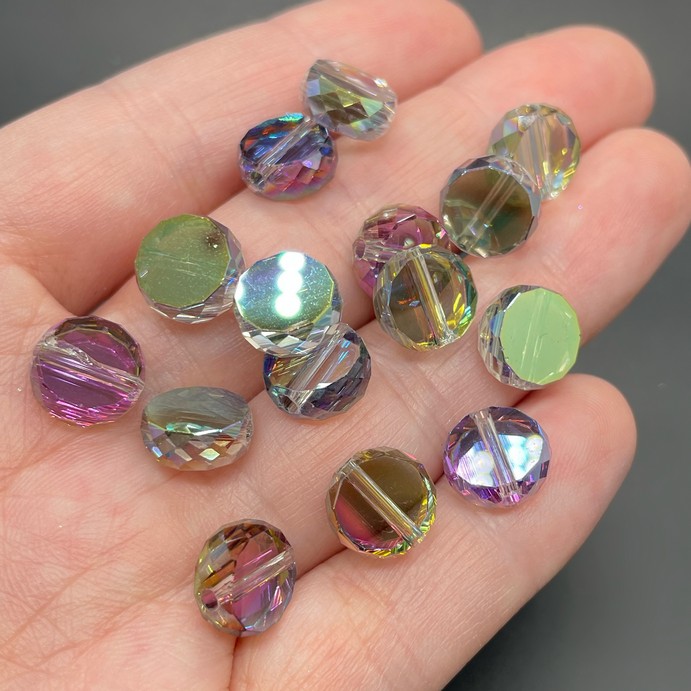 10 мм Стекло Lux, таблетка, уп.30 шт, цвет зеленый с фиолетовым переливом