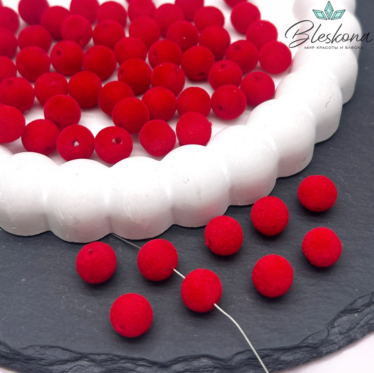 8мм Бархатная бусина, Цвет красный №1