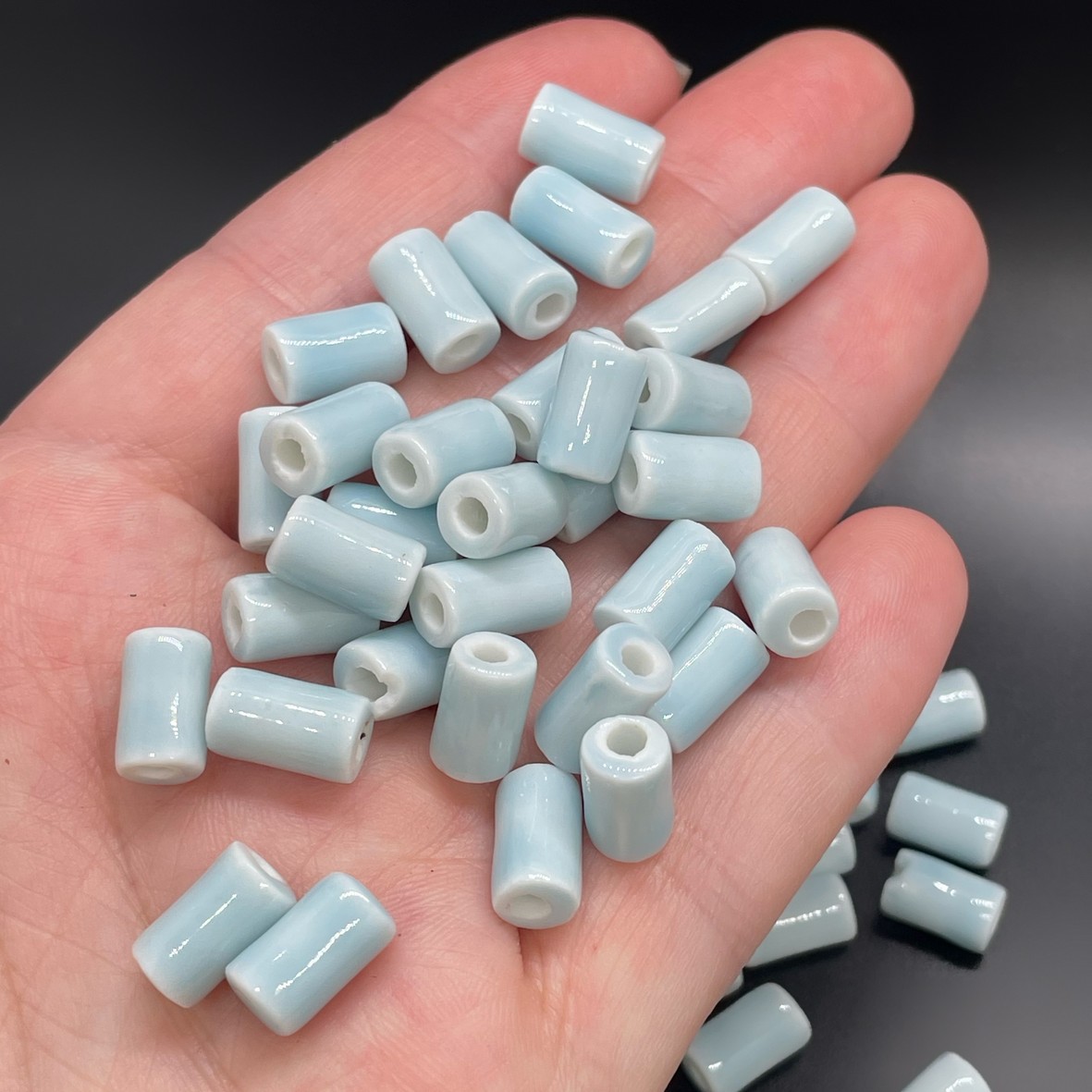 6*10 мм Бусина трубочка, керамика цвет голубой