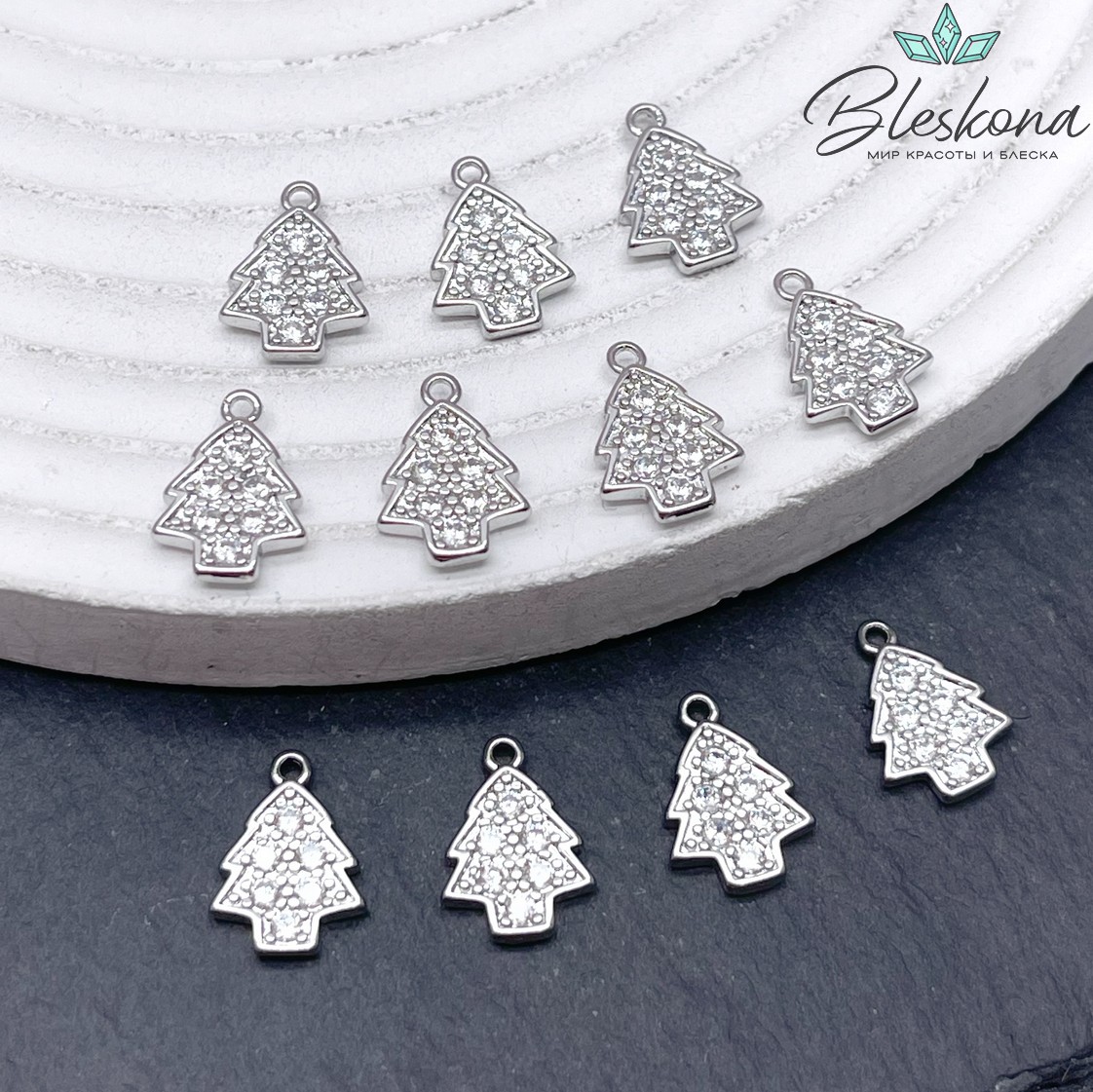 12*8,5 мм Цвет серебро, Подвеска Елка цирконы