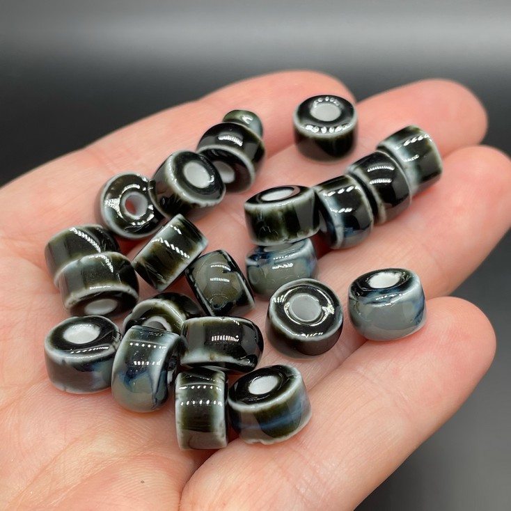 6,5*10 мм Бусина- разделитель, керамика цвет серо-черный