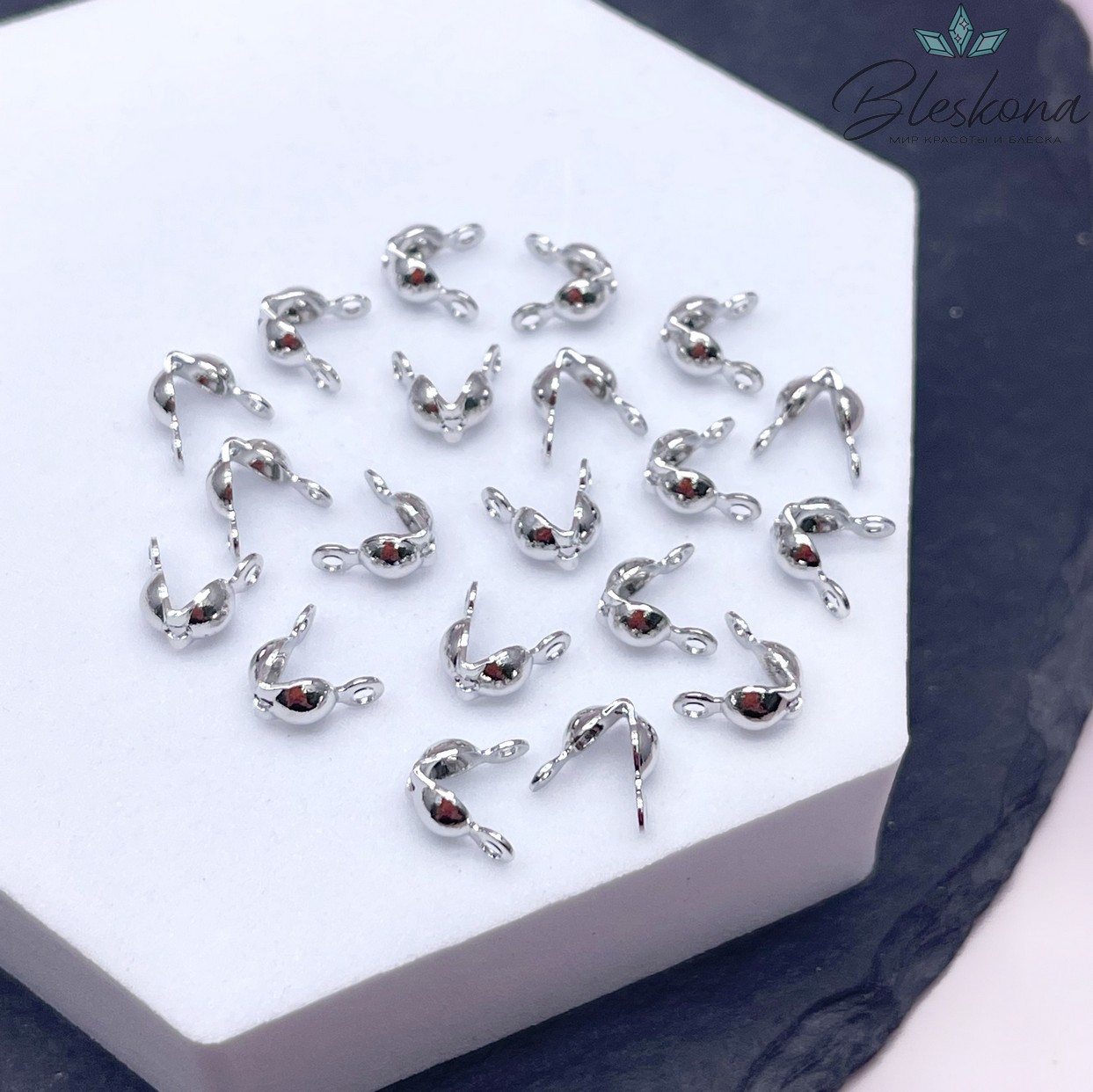 7,5*4 мм Цвет серебро, Каллоты двойное кольцо Люкс уп. 20 шт.