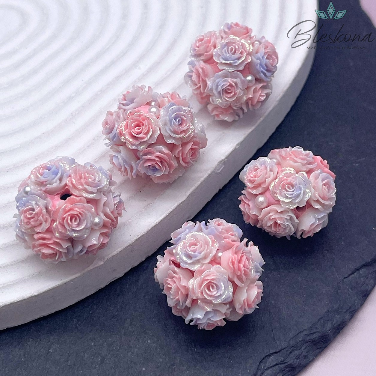 24 мм Бусина шар цветочный розово-фиолетовый