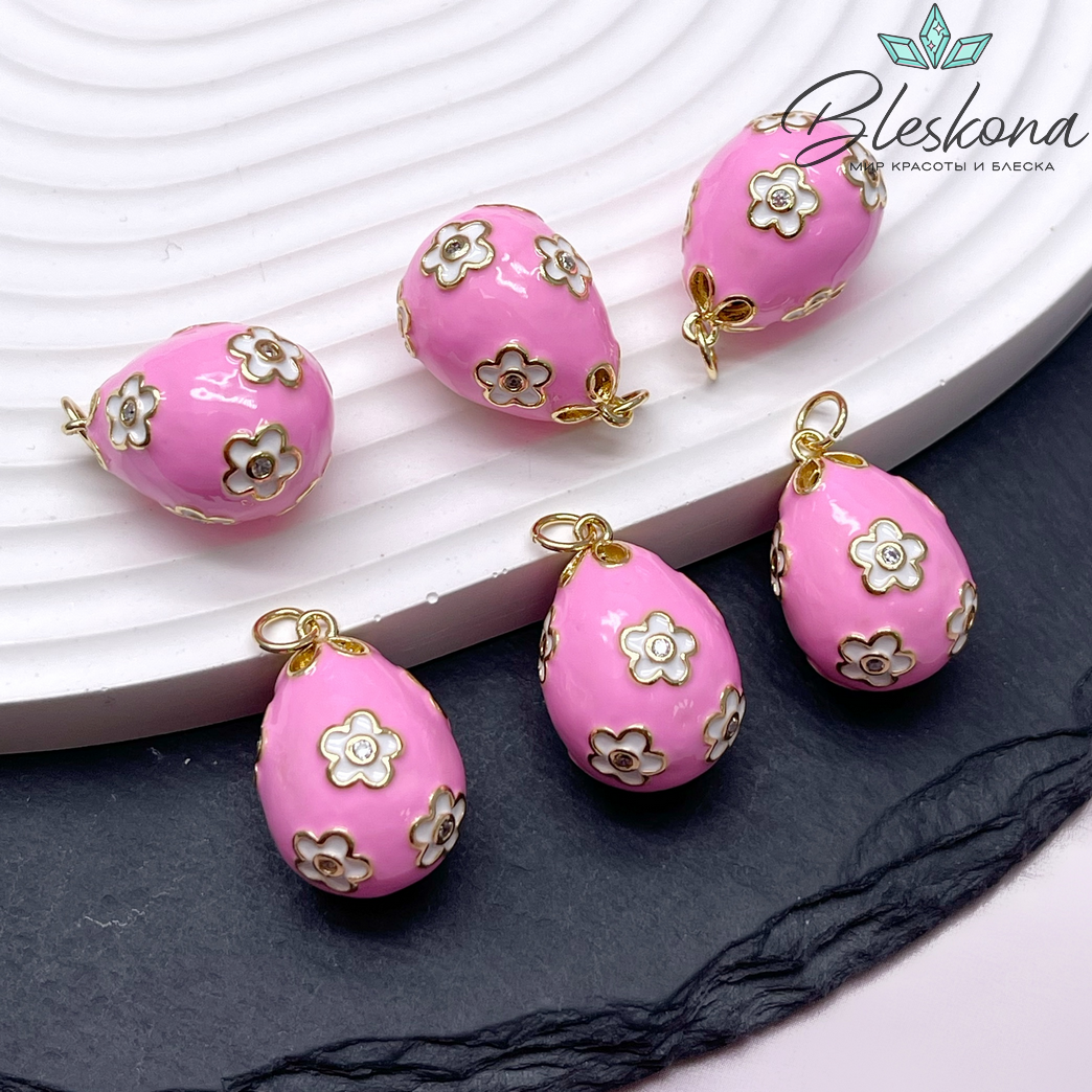 21*15 мм Цвет золото, Подвеска Яйцо фаберже розовое