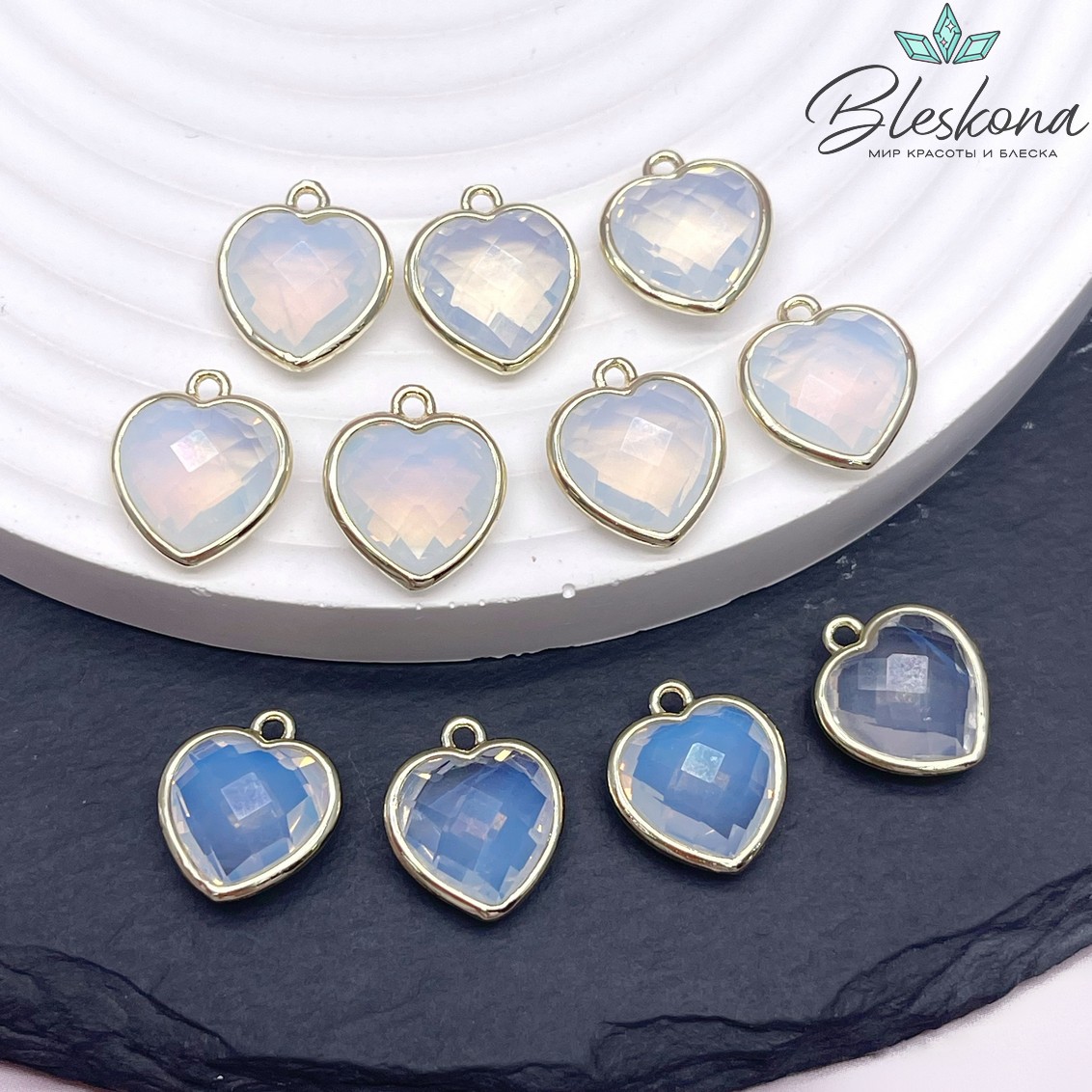 13*15мм,Цвет золото,Подвеска Сердце лунный камень имитация огранка