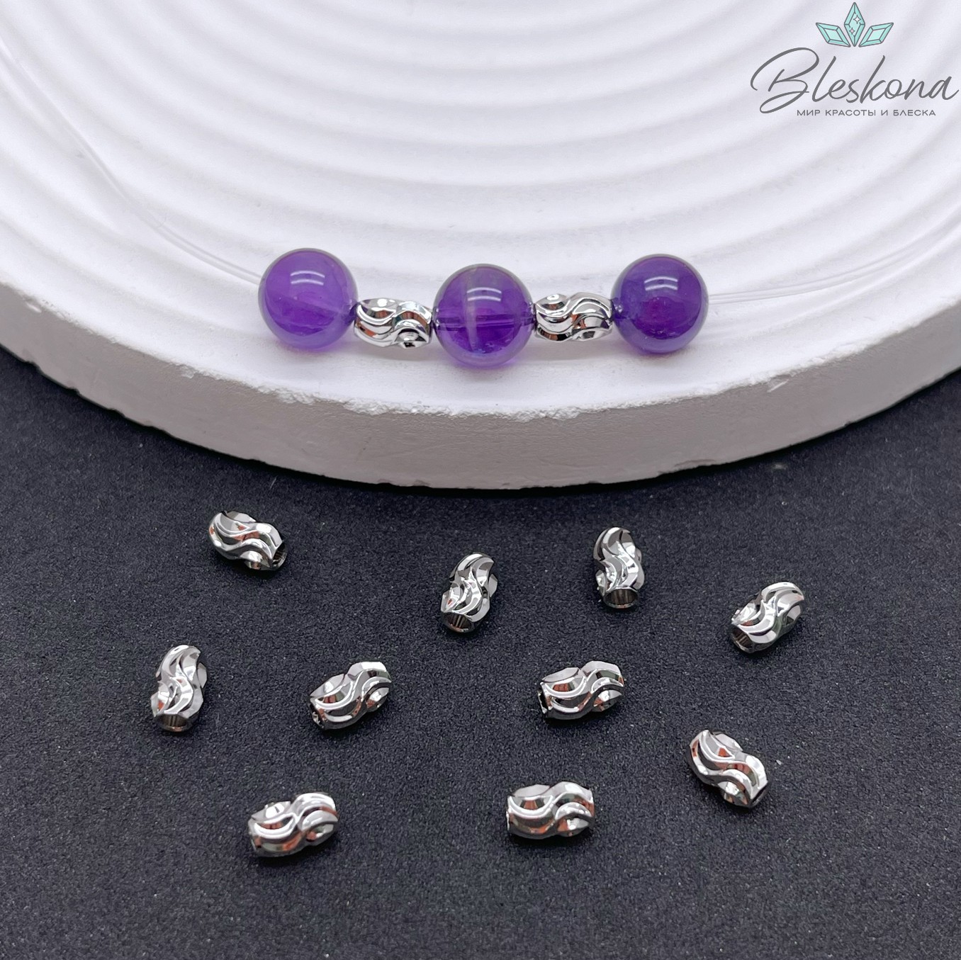 6*4 мм Цвет серебро, Бусина-разделитель рис резной