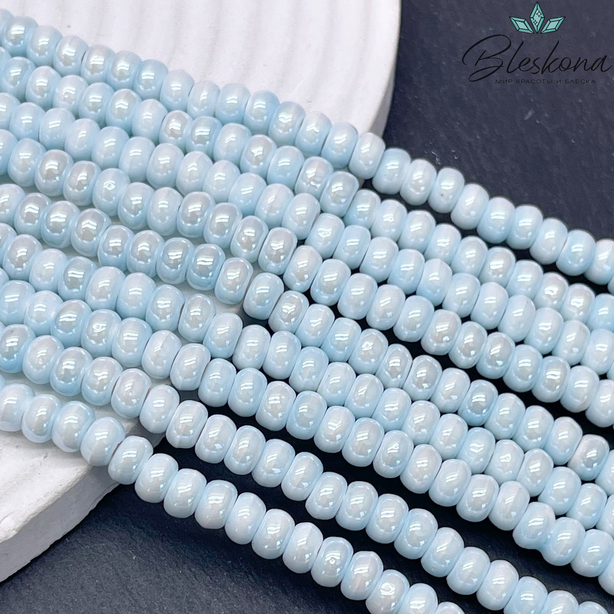6*4 мм Бусина-разделитель, керамика цвет голубой