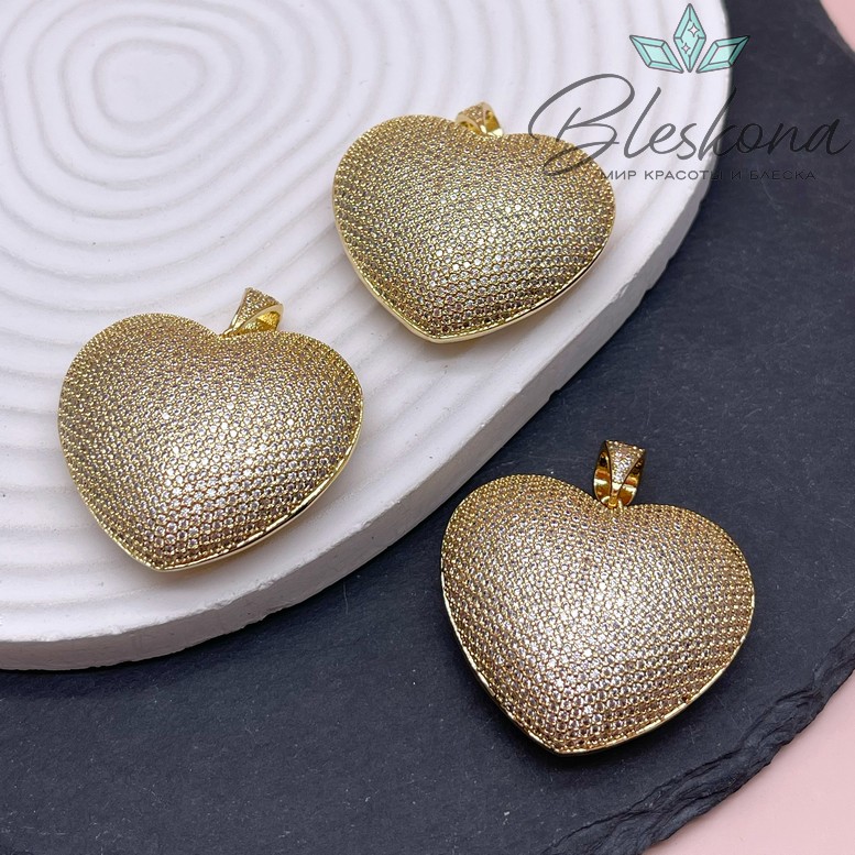 34*40 мм Цвет золото, Подвеска  Сердце цирконы