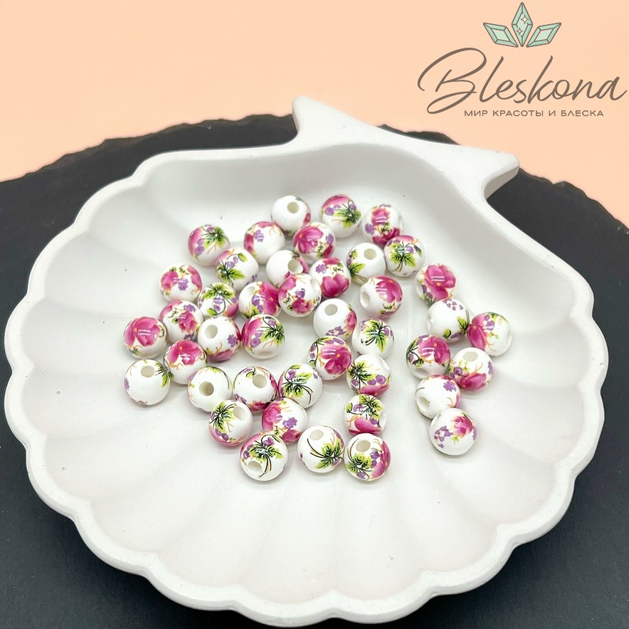 8 мм Керамика Бусина роспись гжель №20 (штучно)