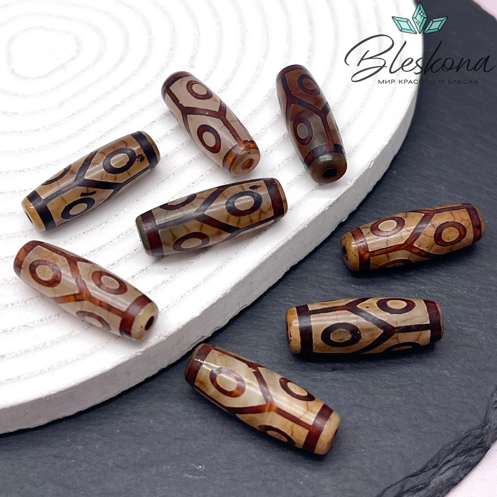 Бусина Дзи 6 глаз черепаха серо-коричневый бочонок 30*11 мм