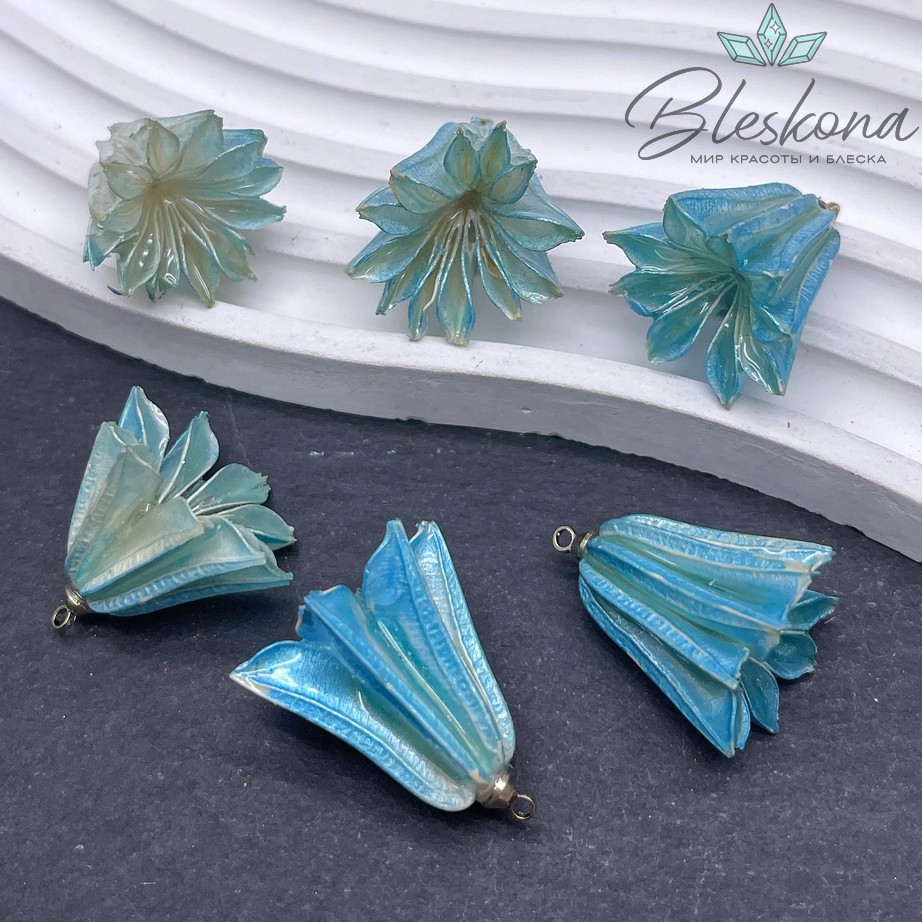 23-28 мм Подвеска Колокольчик в эпоксидной смоле голубой