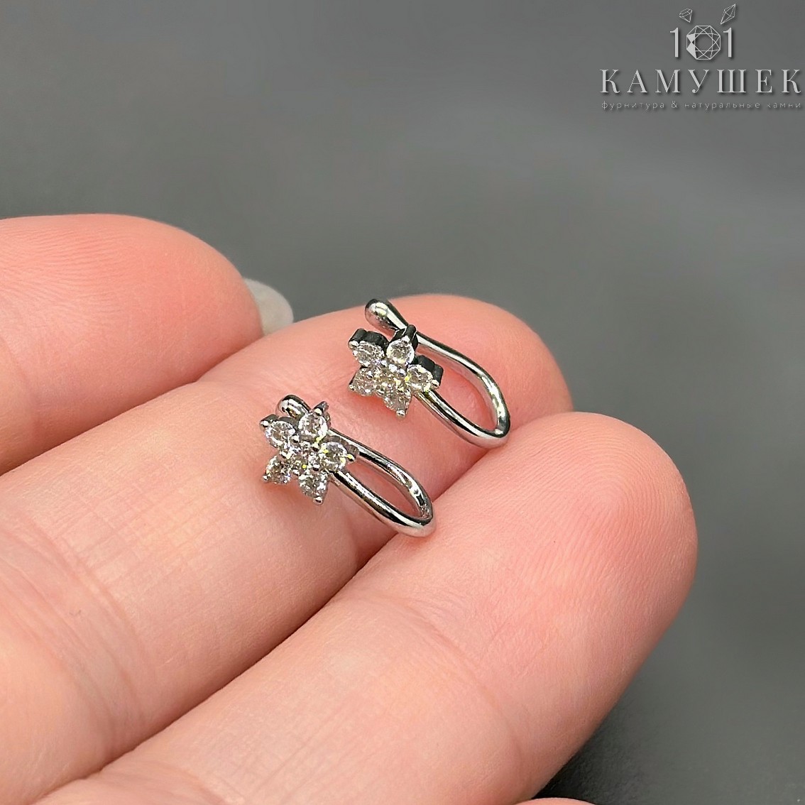 Пирсинг- муляж цветок цирконы, цвет серебро 12мм 