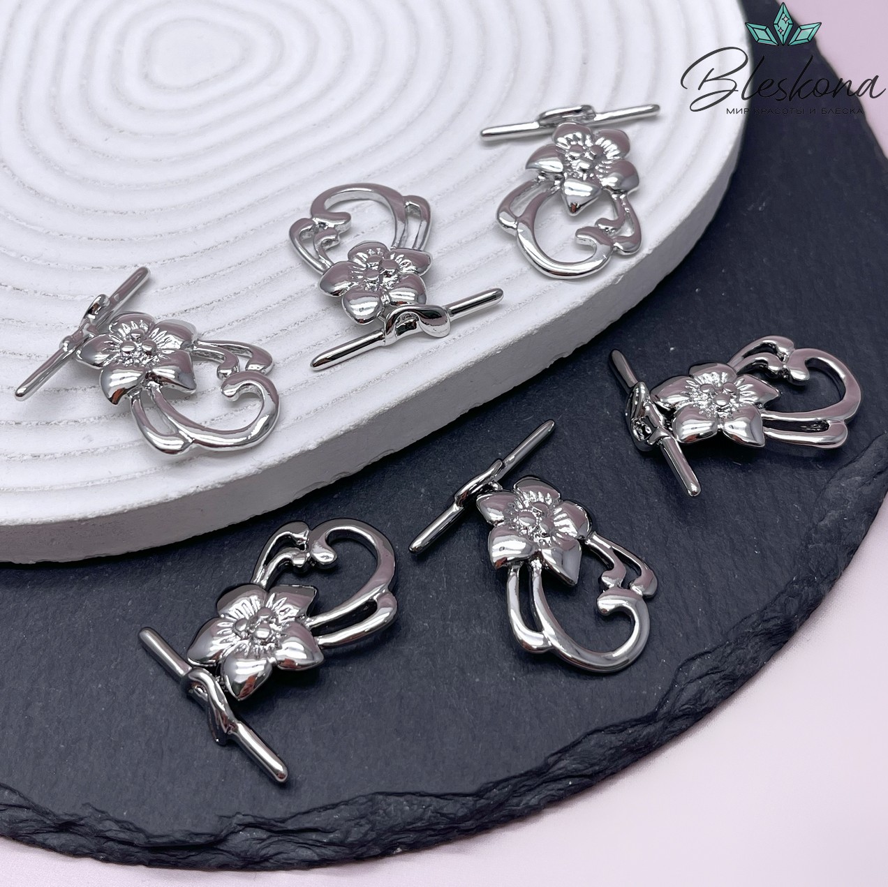 28,5*21,2 мм Цвет серебро, Замок Тогл цветок