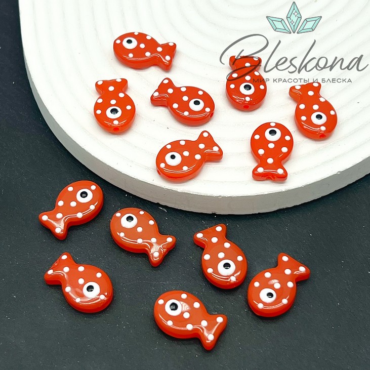 20*12 мм  Бусина рыбка красная