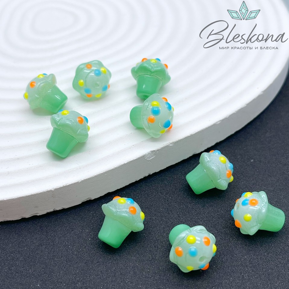 13*12 мм Бусина гриб зеленый