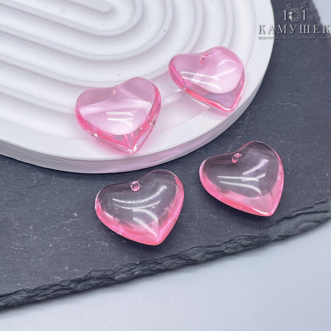 23*24 мм, Подвеска сердце стекло розовое уп. 2 шт
