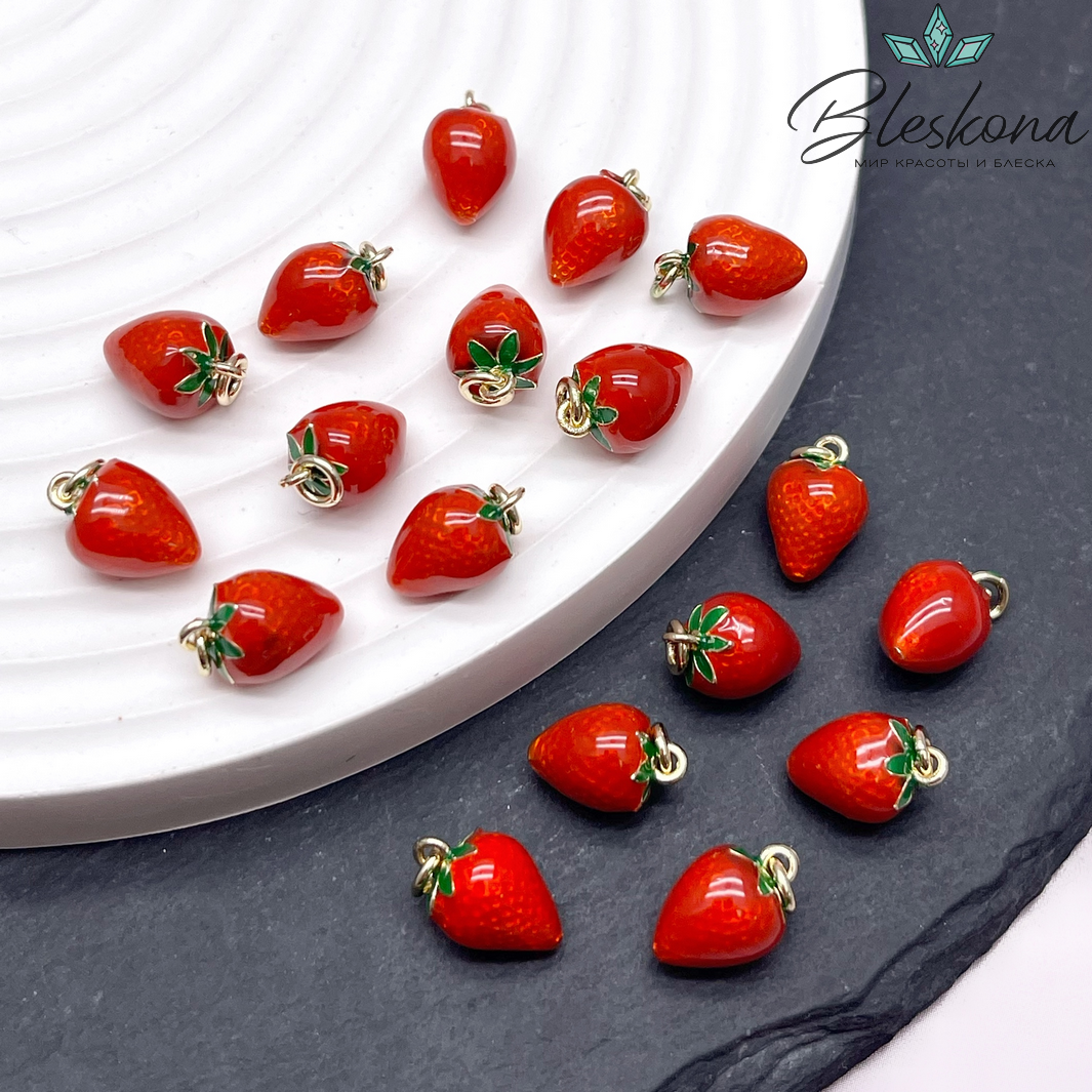 11*7 мм, цвет золото,Подвеска клубничка эмаль 