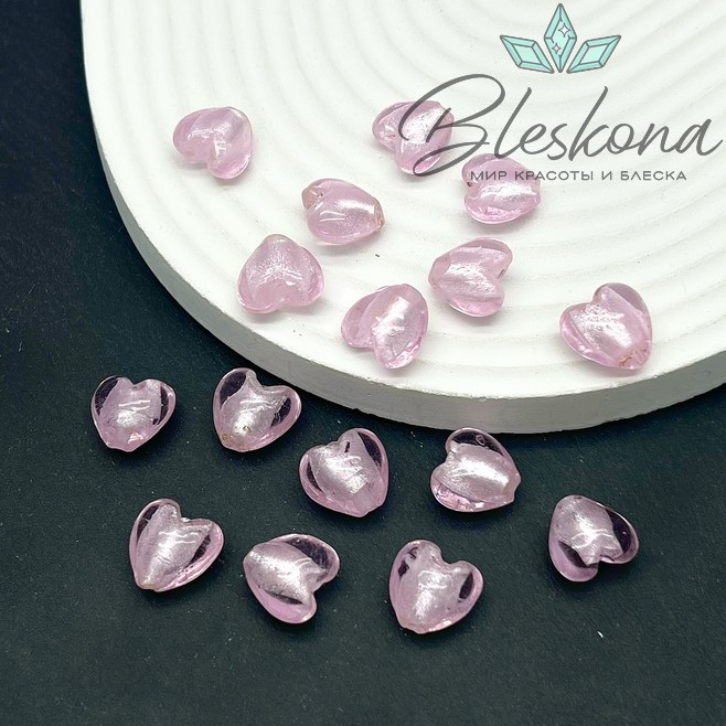 11,5*12,5 мм Бусина сердце розовое с серебром