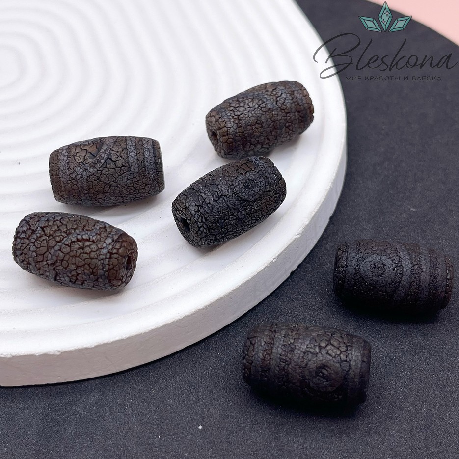 Бусина Дзи 2 глаза черный бочонок в термической обработке  22*13 мм