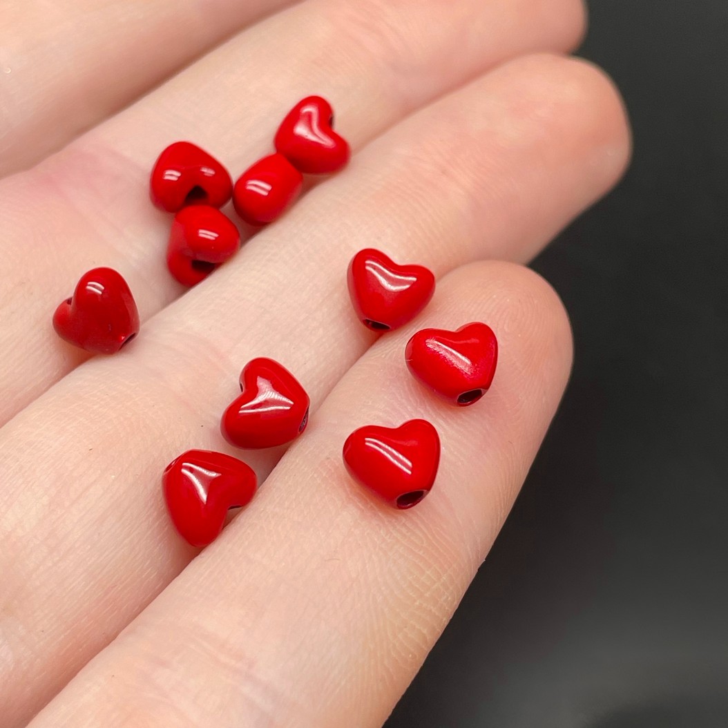 5*6 мм , Бусина сердце красная эмаль уп.10шт №1