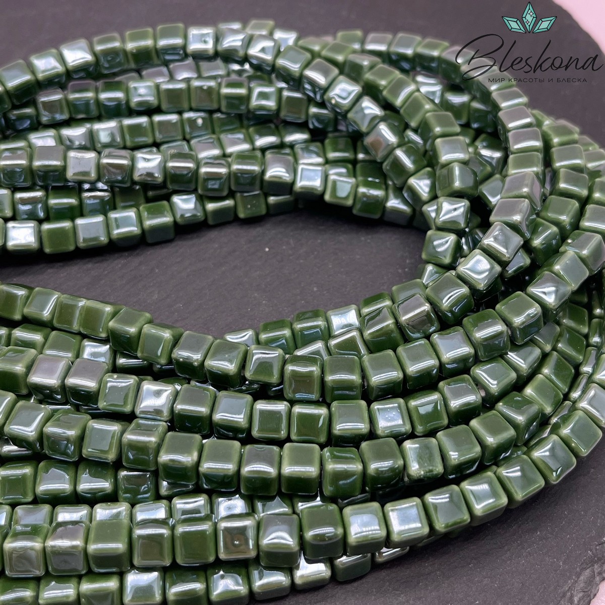 6 мм Бусина куб, керамика цвет темно-зеленый 